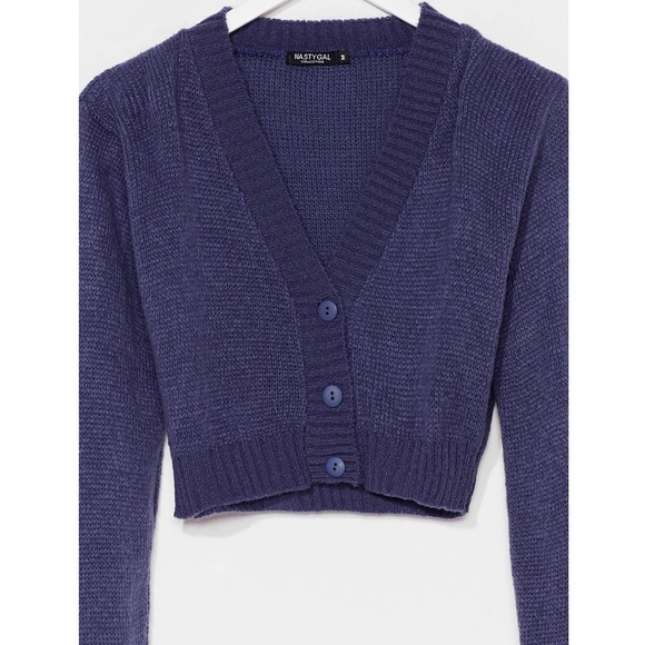 SOLD!! NWT Knitted V Neck Cropped Cardigan (Denim-Blue) - Picture 3 of 5